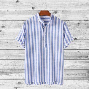 Blue & White Striped Henley Shirt